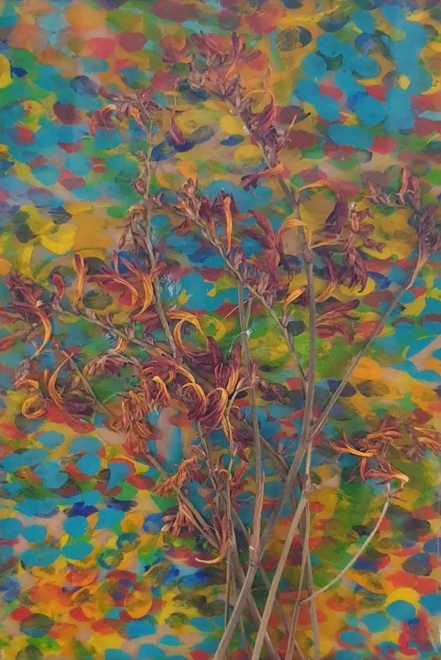 Bloemenschilderij gekleurd rood