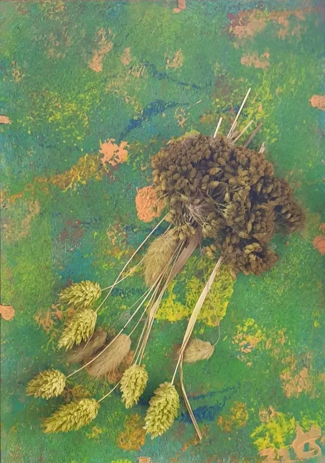Bloemenschilderij groen/geel