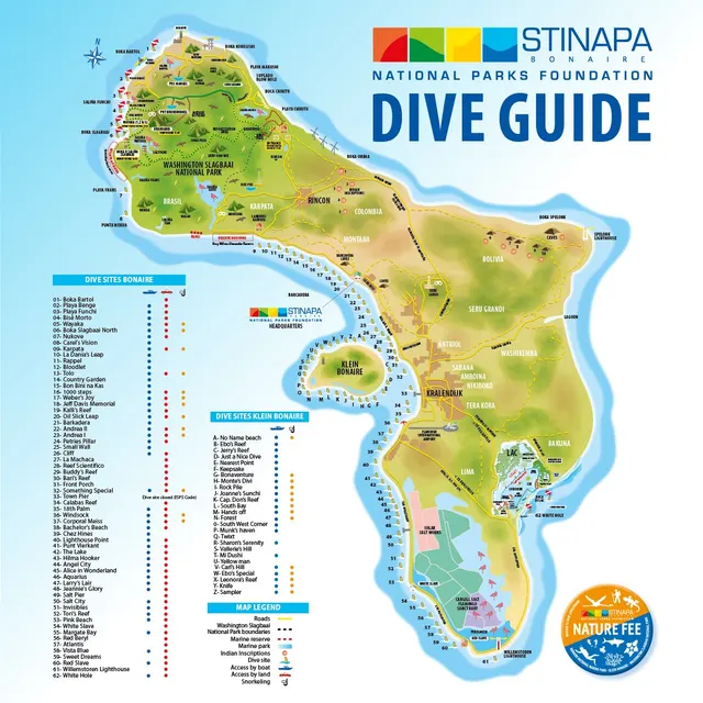 Duikkaart en brochure Dive Guide voor STINAPA Bonaire
