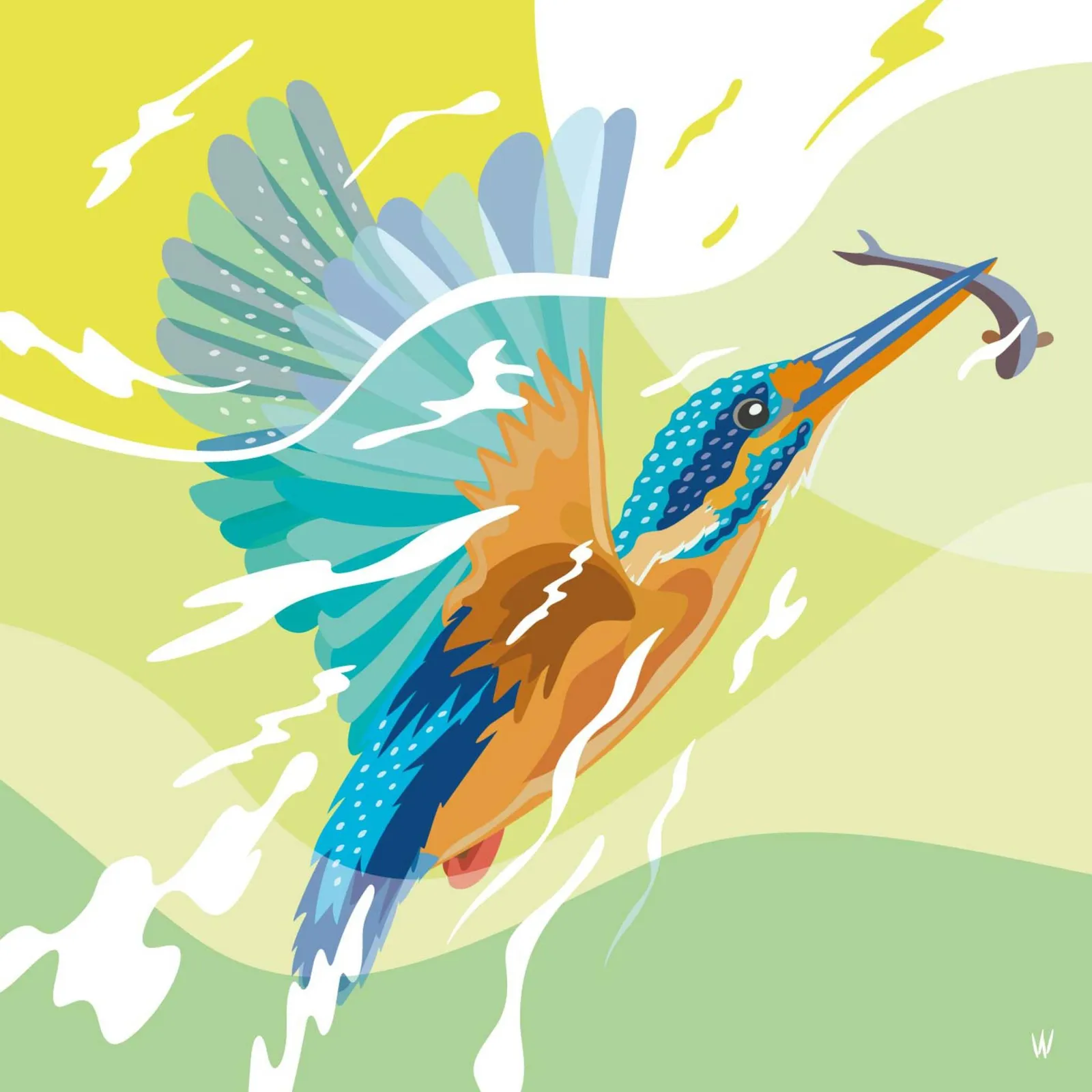 Kingfisher — Wijnand Vlok, digitale illustratie, fine art print