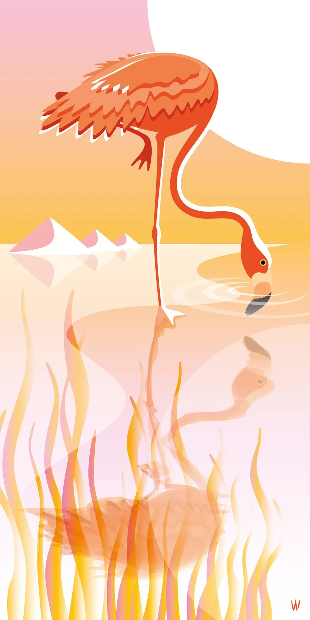 Flamingo Grounding — Wijnand Vlok, digitale illustratie, fine art print