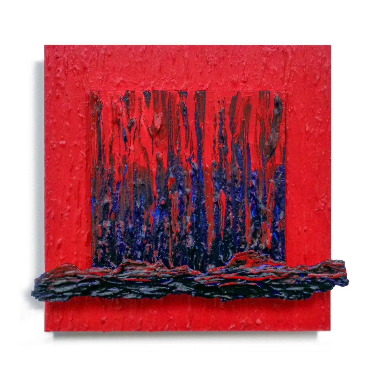 Red Blue Forest — Wijnand Vlok, 3d collage (hout, papier, metaal, acrylverf, verharder)