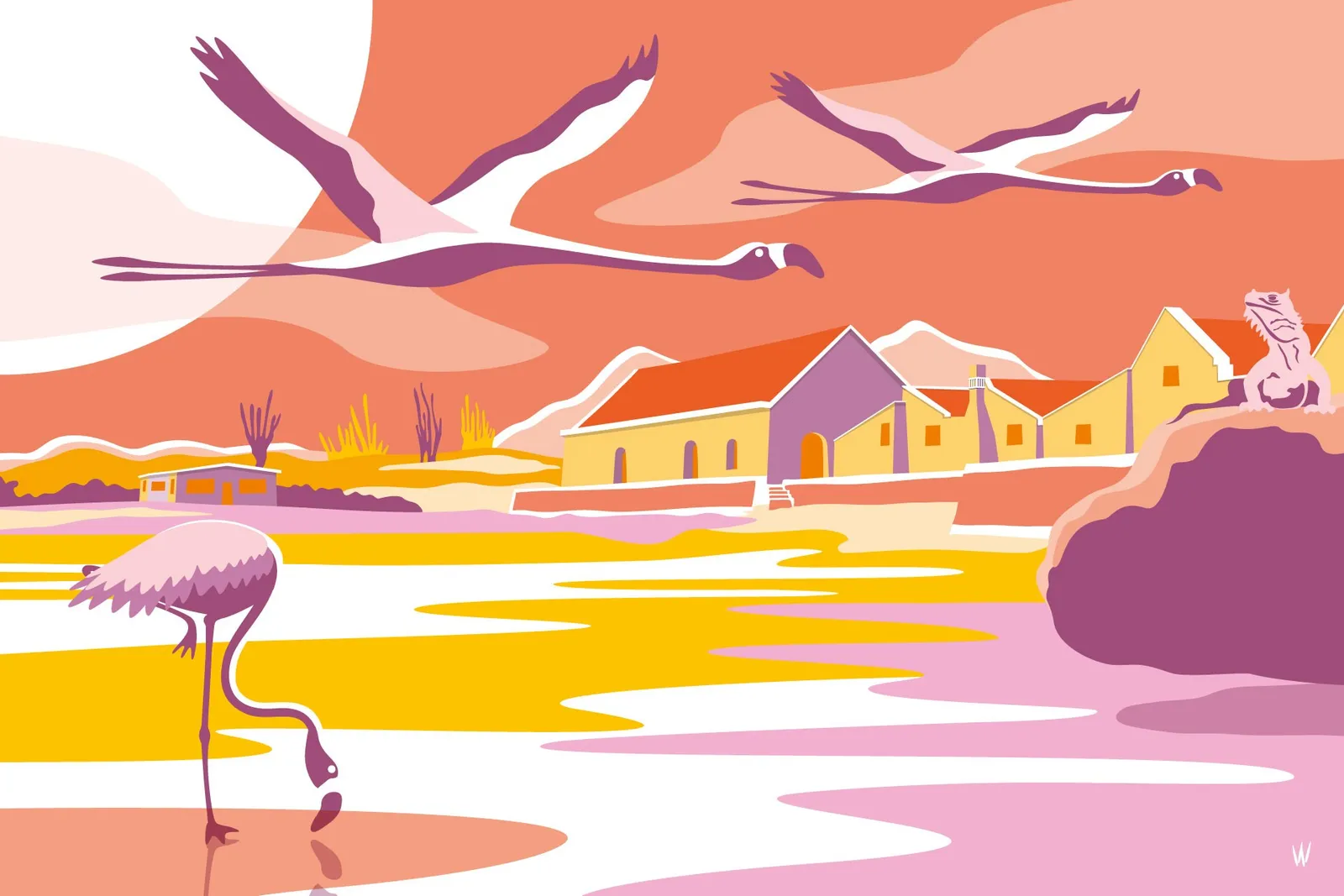 Slagbaai Bonaire — Wijnand Vlok, digitale illustratie, fine art print