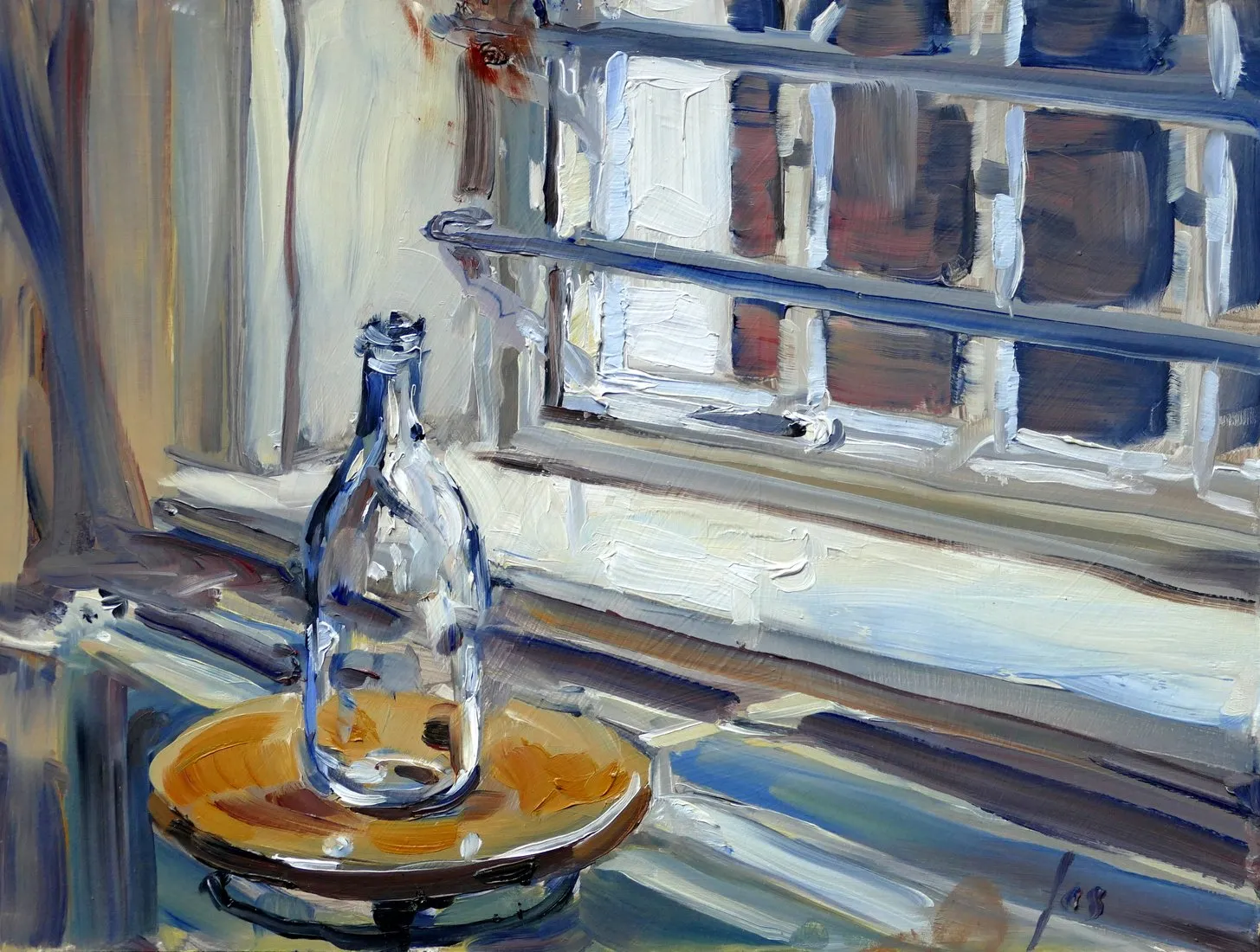 glazen fles — Jos Antens, olieverf op paneel
