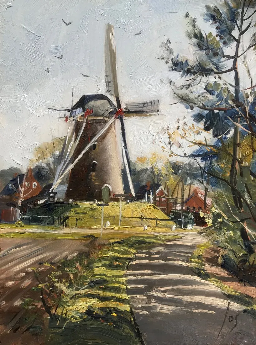 Heimolen Rucphen — Jos Antens, olieverf op paneel