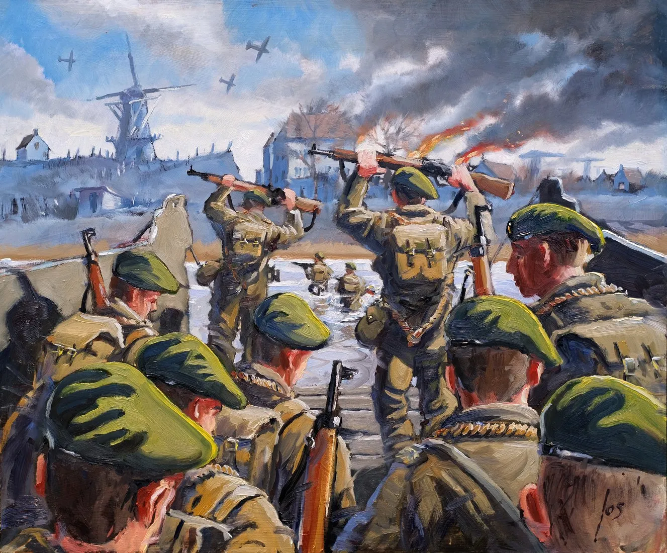commando's landen in Vlissingen — Jos Antens, olieverf op paneel