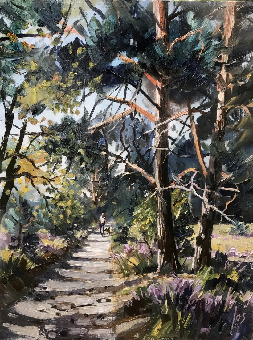 Rucphense hei in olieverf — Jos Antens, olieverf op paneel