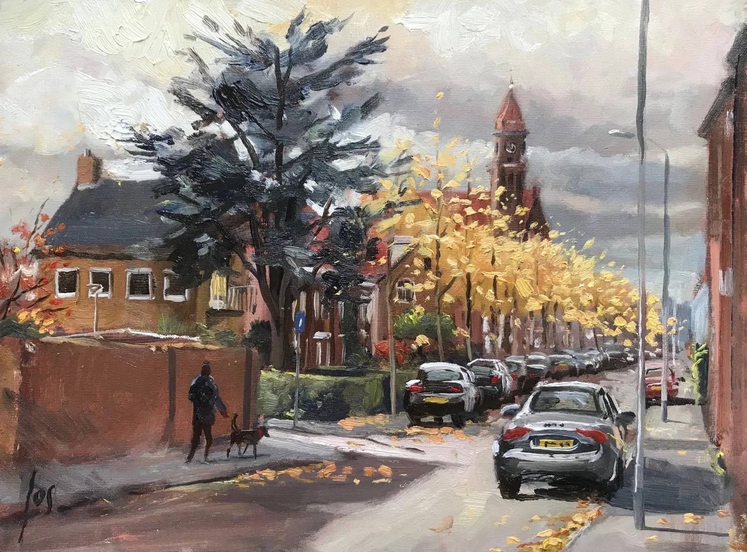 de Josephkerk in de herfst — Jos Antens, olieverf op paneel