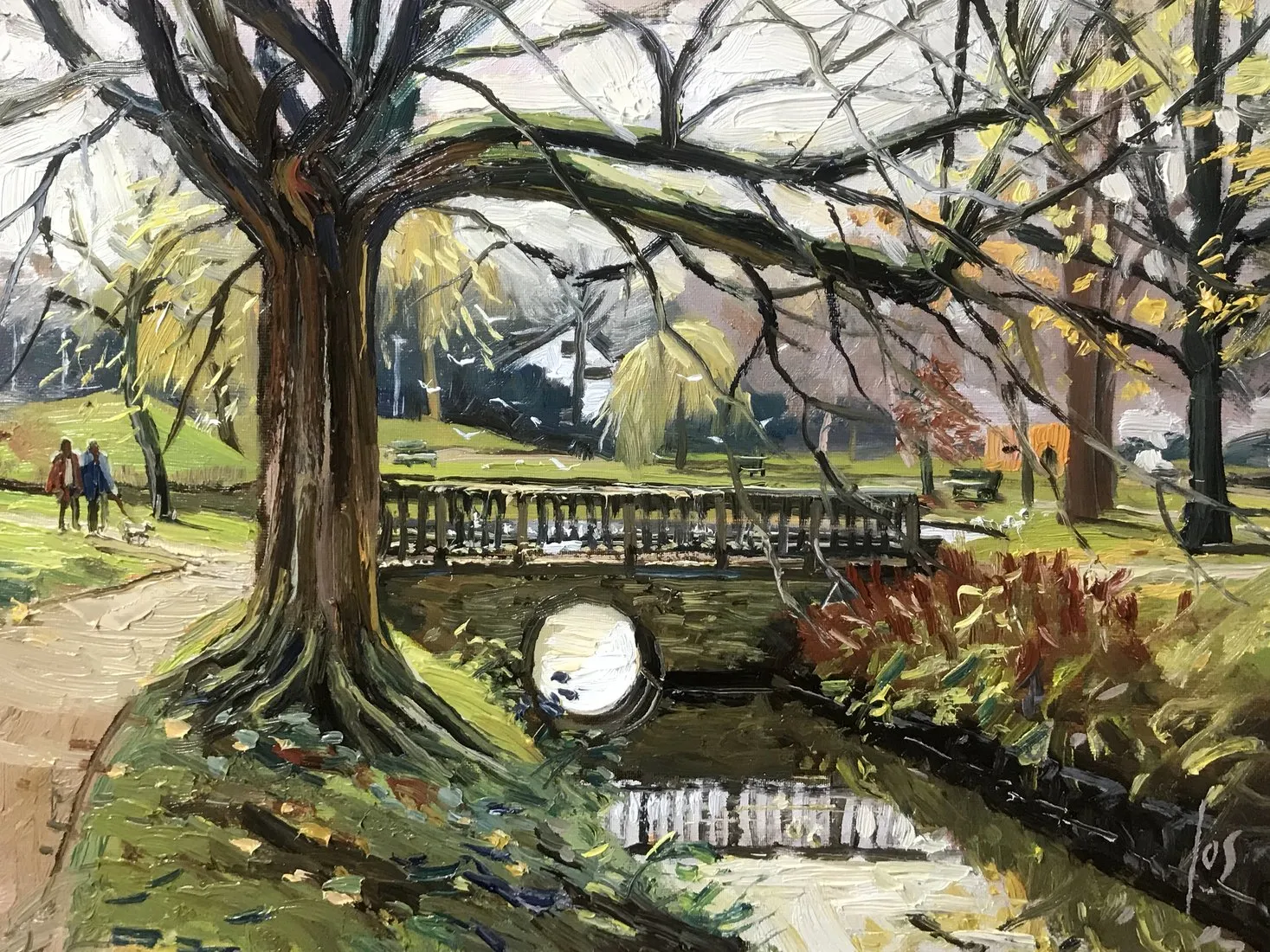 bruggetje in park Parklaan Roosendaal — Jos Antens, olieverf op paneel
