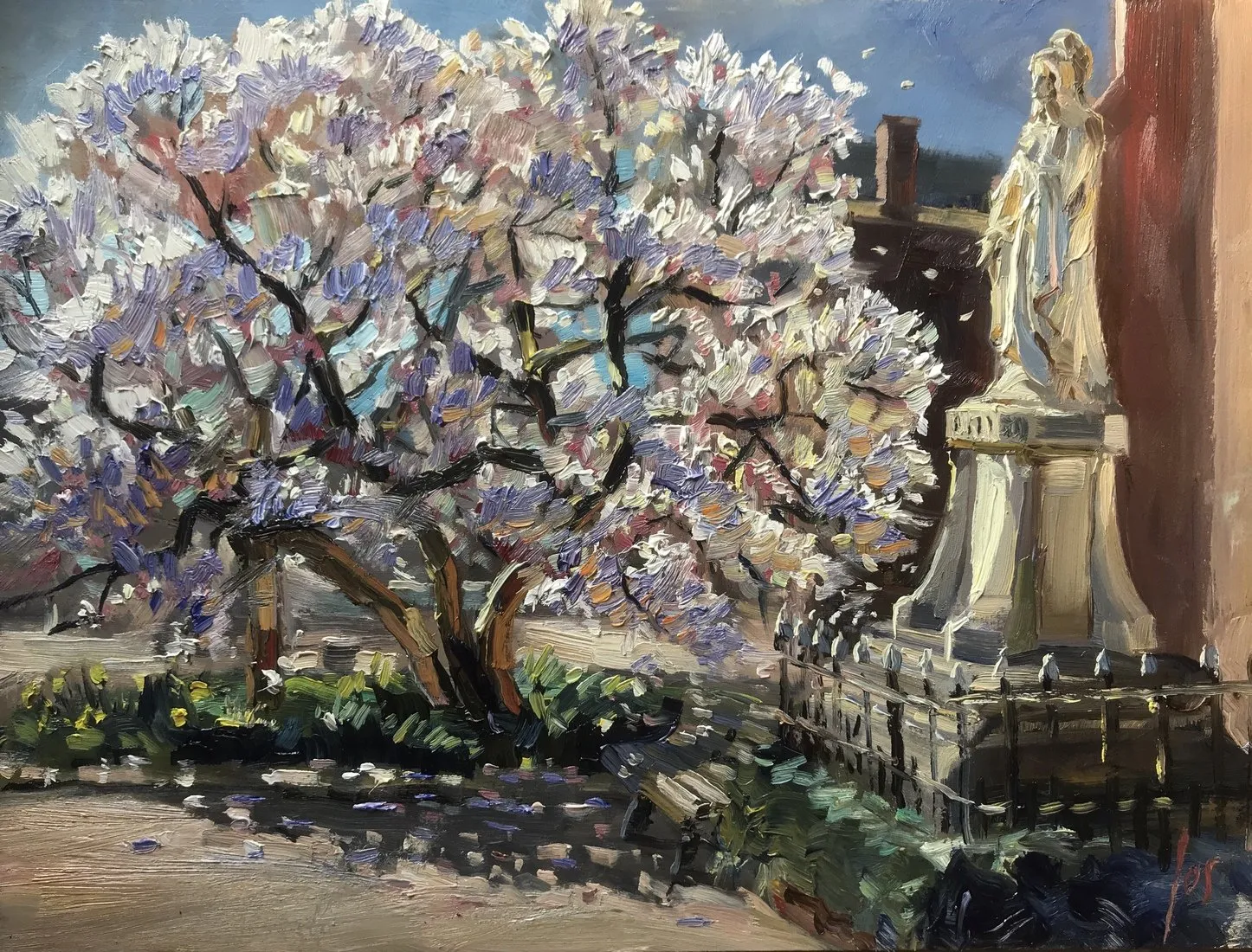 Magnolia in Zegge — Jos Antens, olieverf op paneel