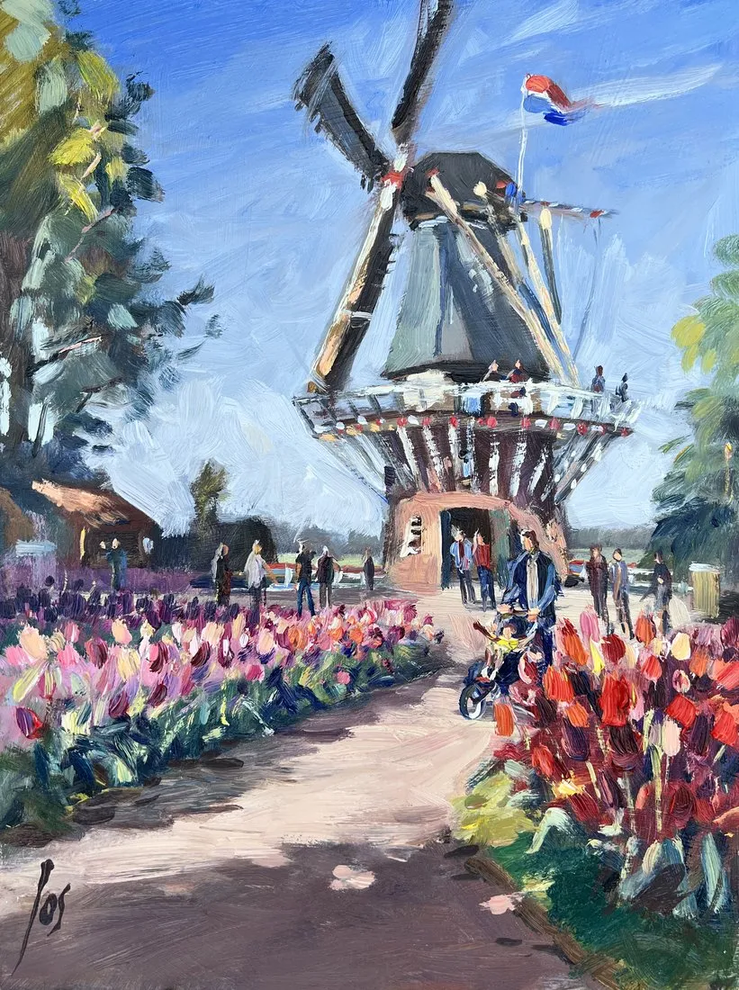molen Keukenhof — Jos Antens, olieverf op paneel