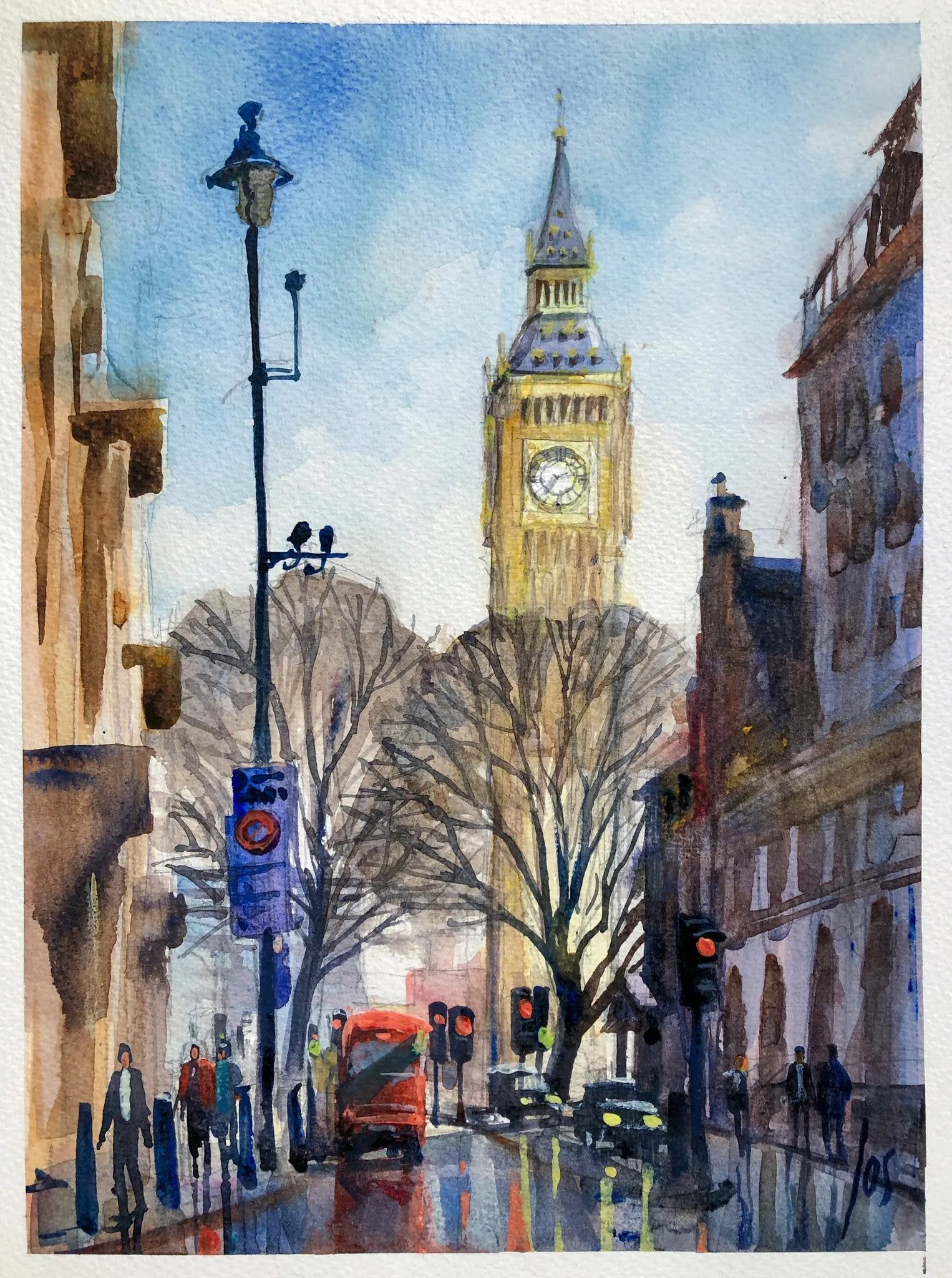 004 Londen Bigben in aquarel — Jos Antens, aquarel