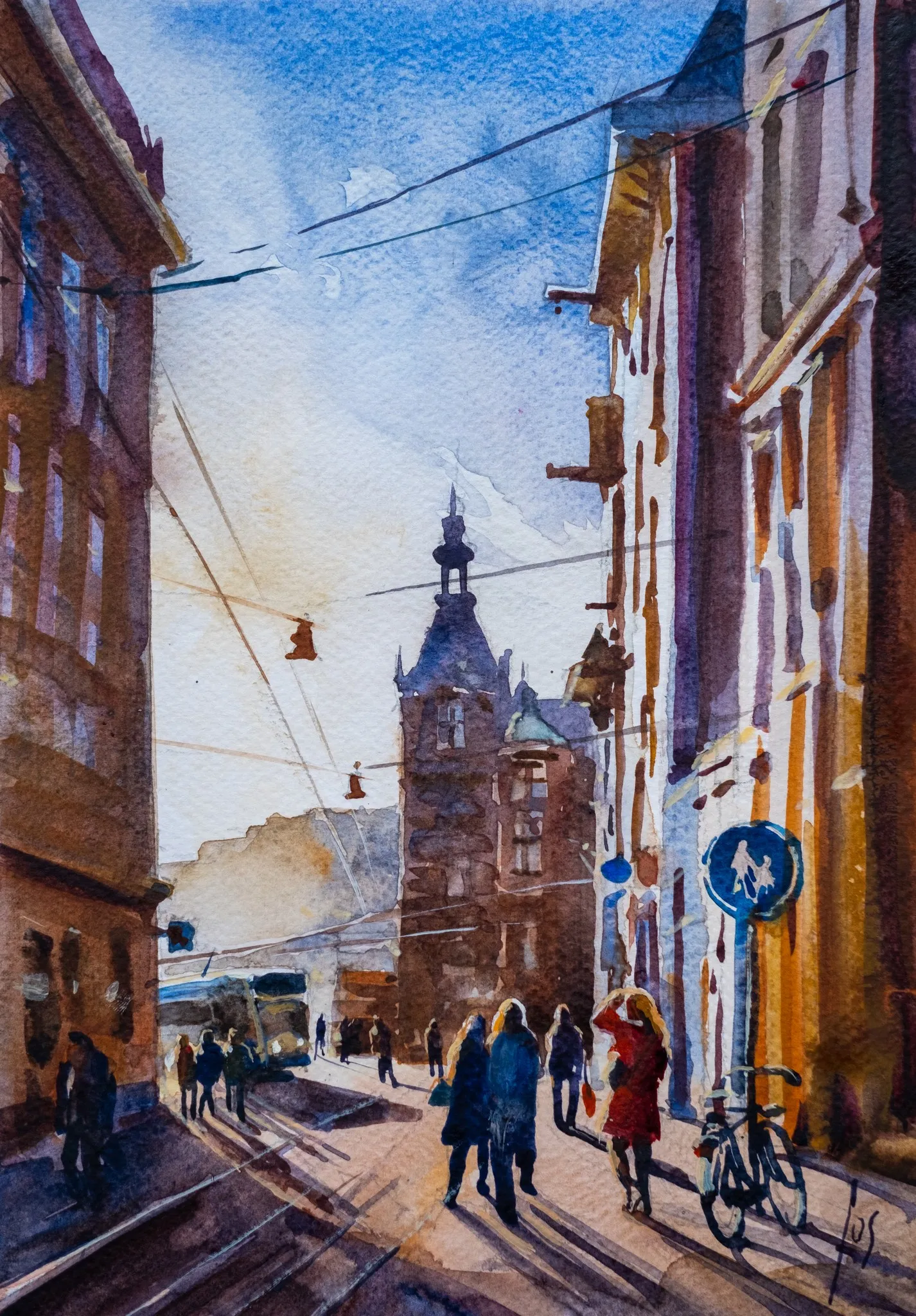 009 Aquarel Amsterdam Leidsestraat — Jos Antens, aquarel