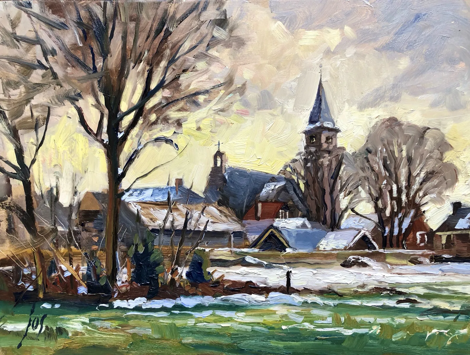 016 winters Rucphen — Jos Antens, olieverf op paneel