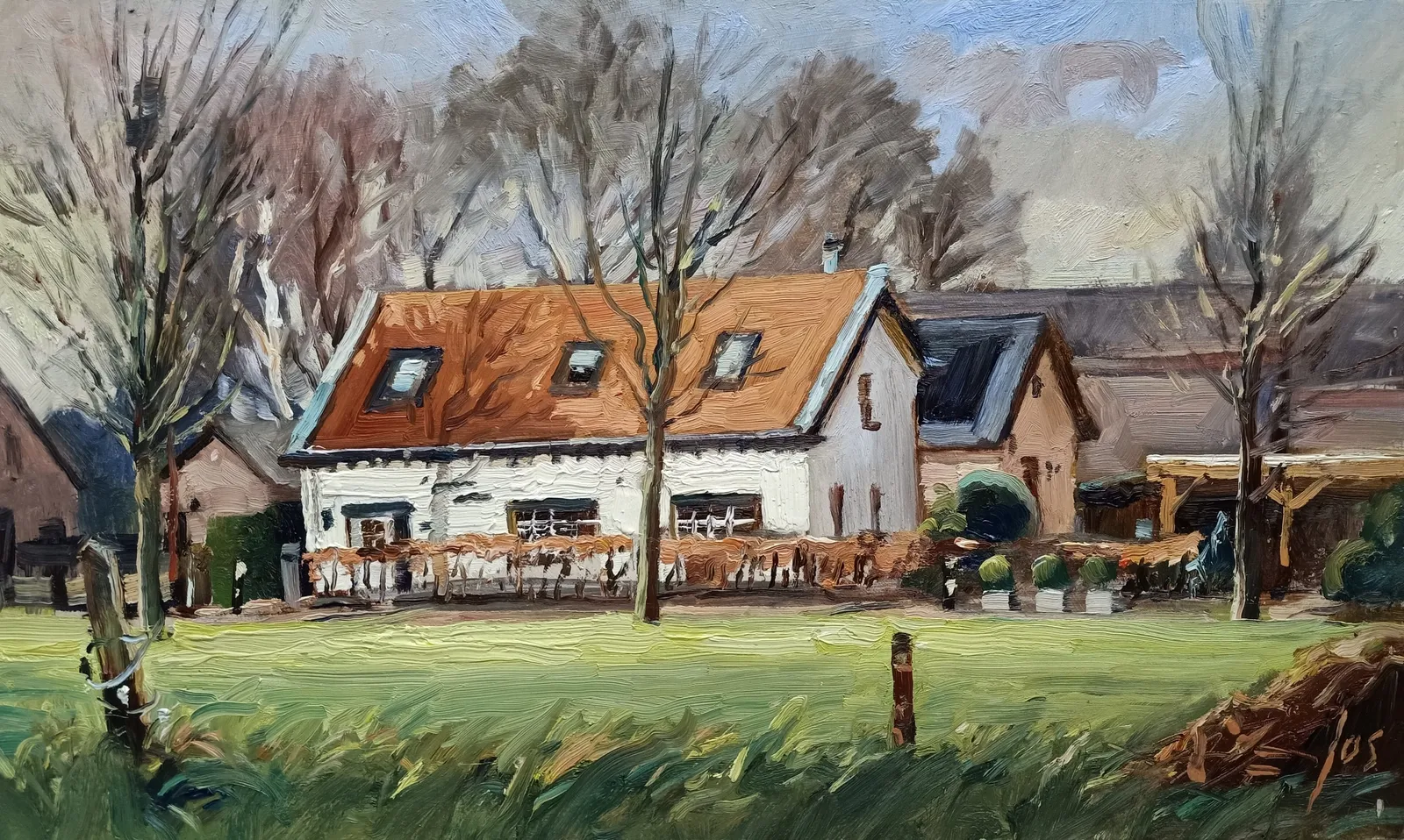 022 achter Oudenbosch — Jos Antens, olieverf op paneel