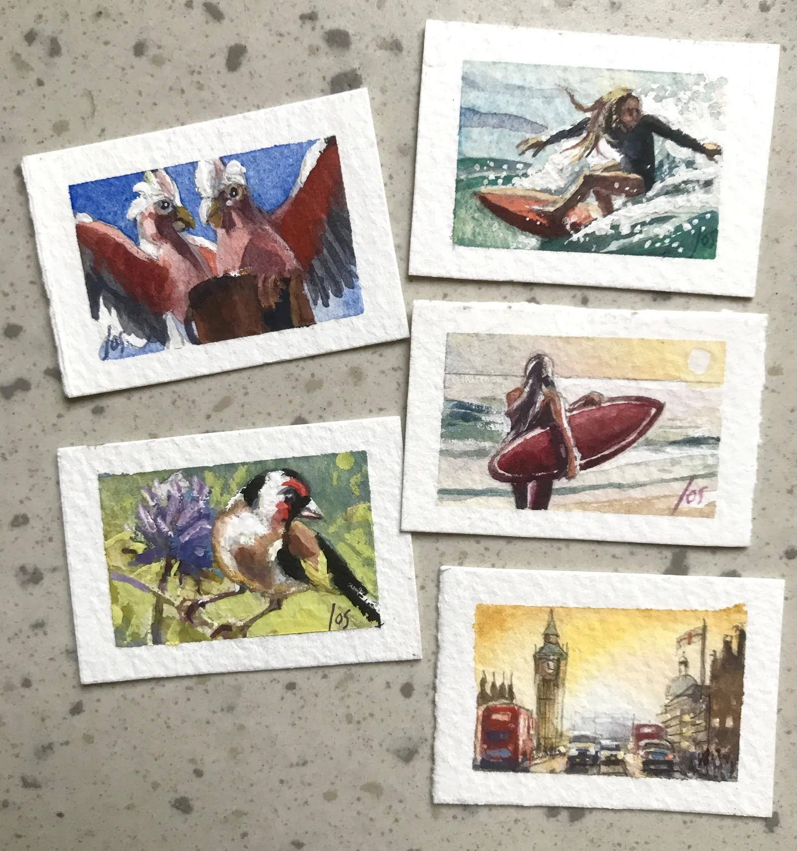 028 miniatuurschilderijtjes 2 x 3 cm — Jos Antens, gouache