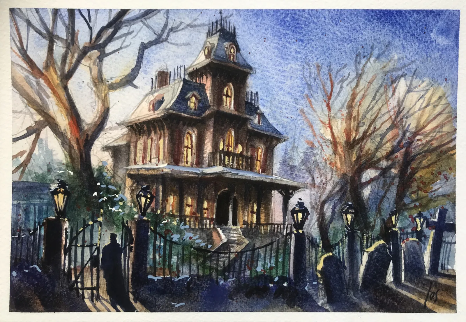 034 Haunted Mansion Disneyland Parijs — Jos Antens, aquarel