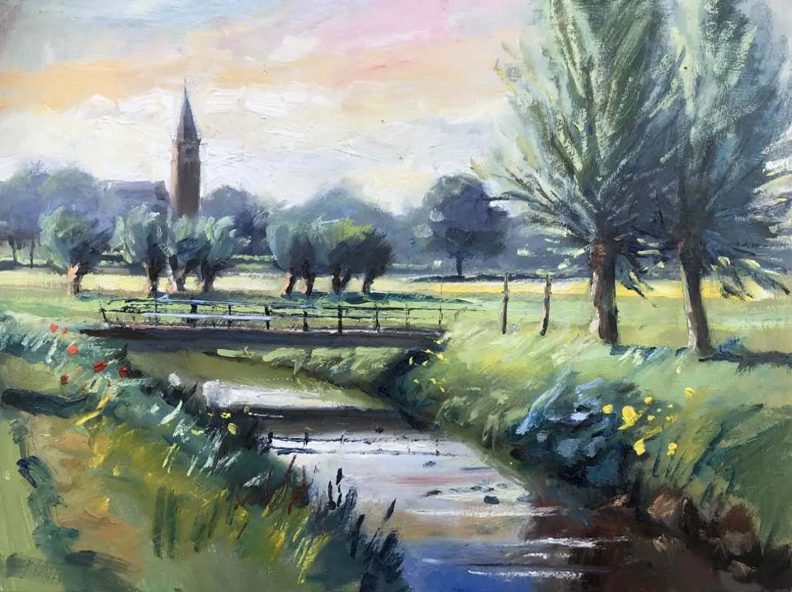 zicht op Nispen in olieverf — Jos Antens, olieverf op paneel