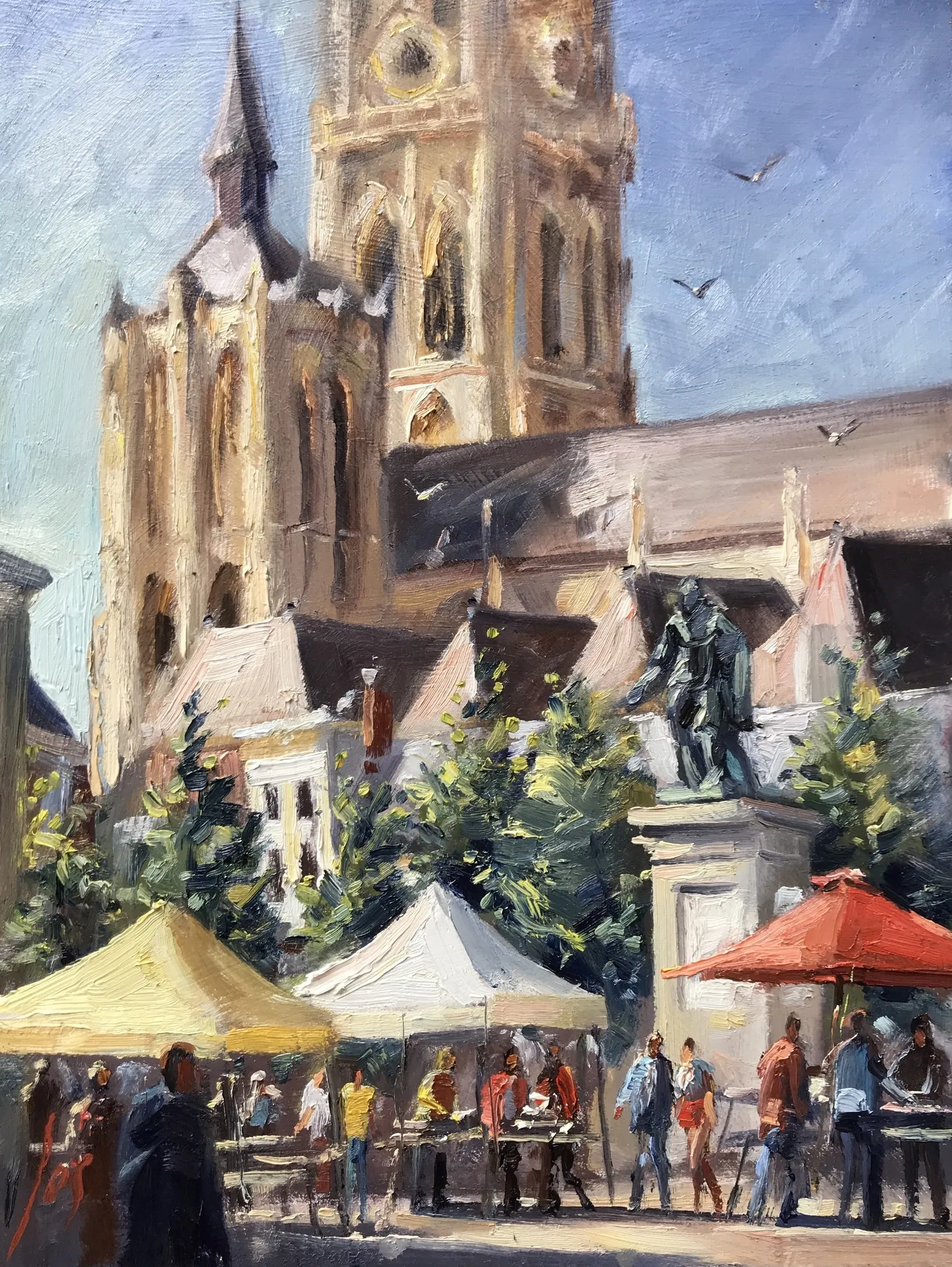 Antwerpen Groenplaats Montmartre — Jos Antens, olieverf op paneel