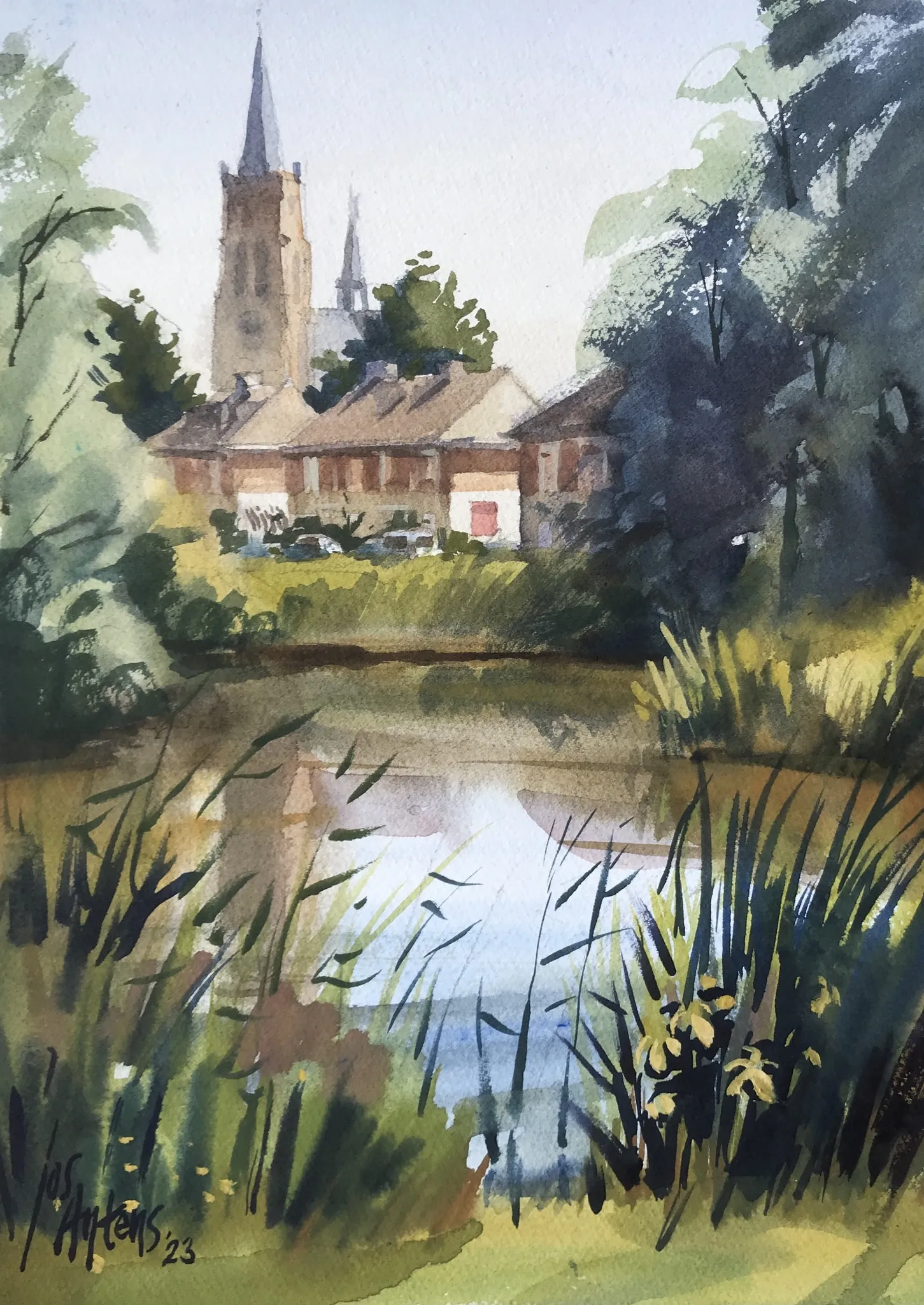 Oud-Gastel in aquarel — Jos Antens, aquarel