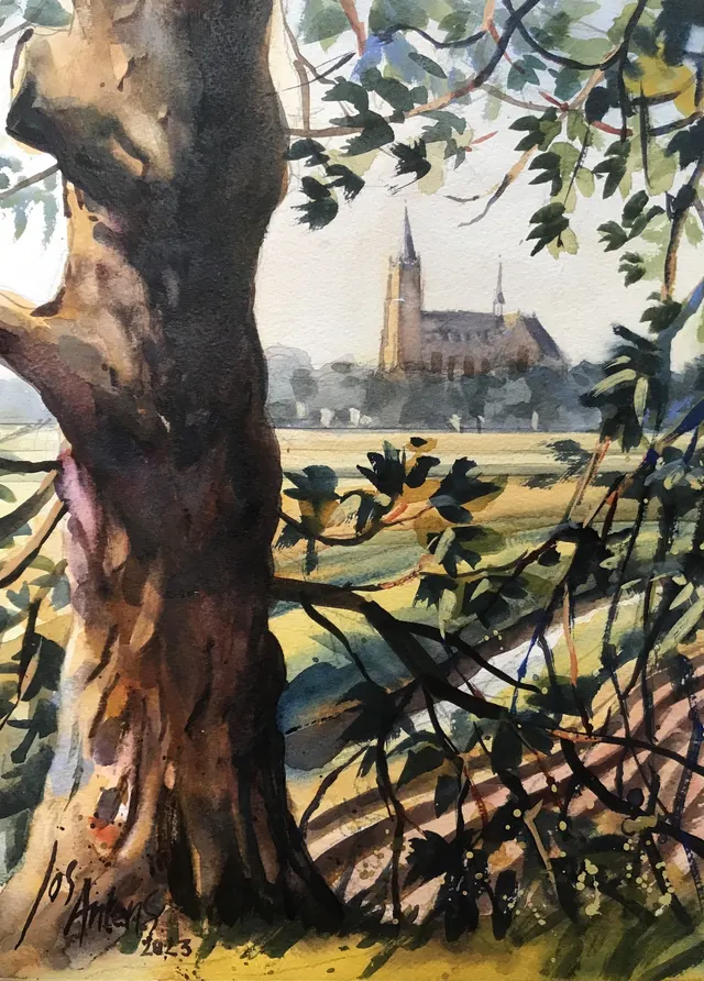 doorkijkje Oud-Gastel in aquarel