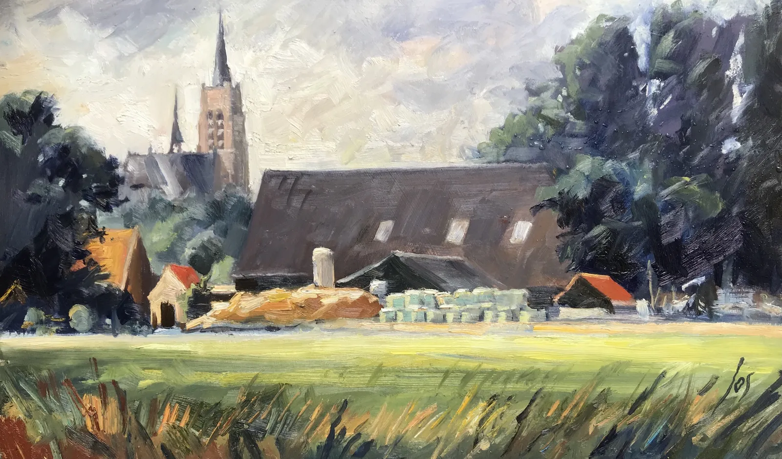 zicht op Oud-Gastel — Jos Antens, olieverf op paneel