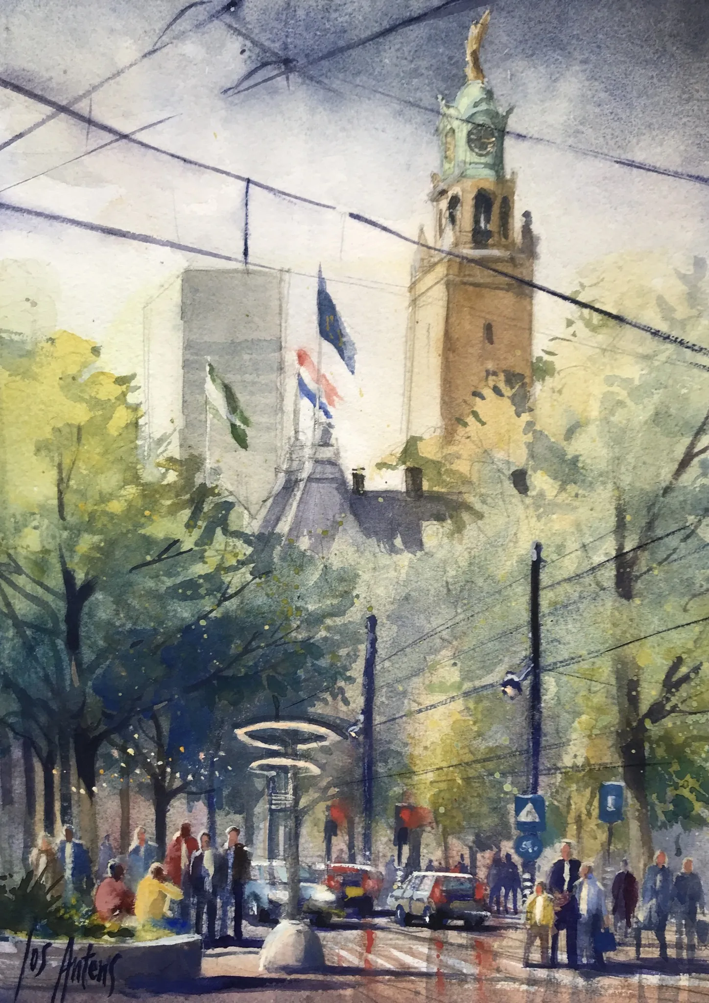 Rotterdam — Jos Antens, aquarel