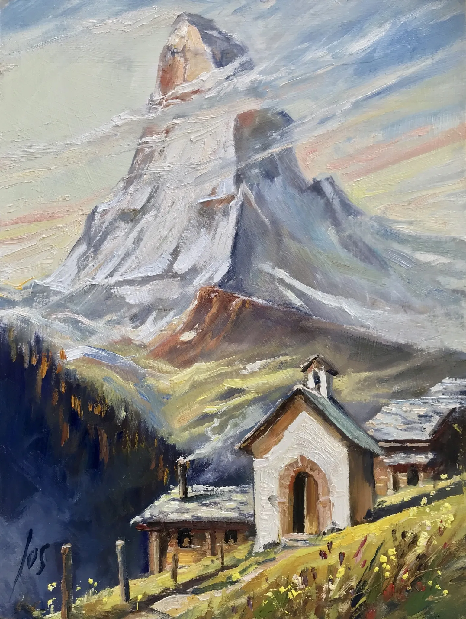 Matterhorn vanaf Findeln — Jos Antens, olieverf op paneel
