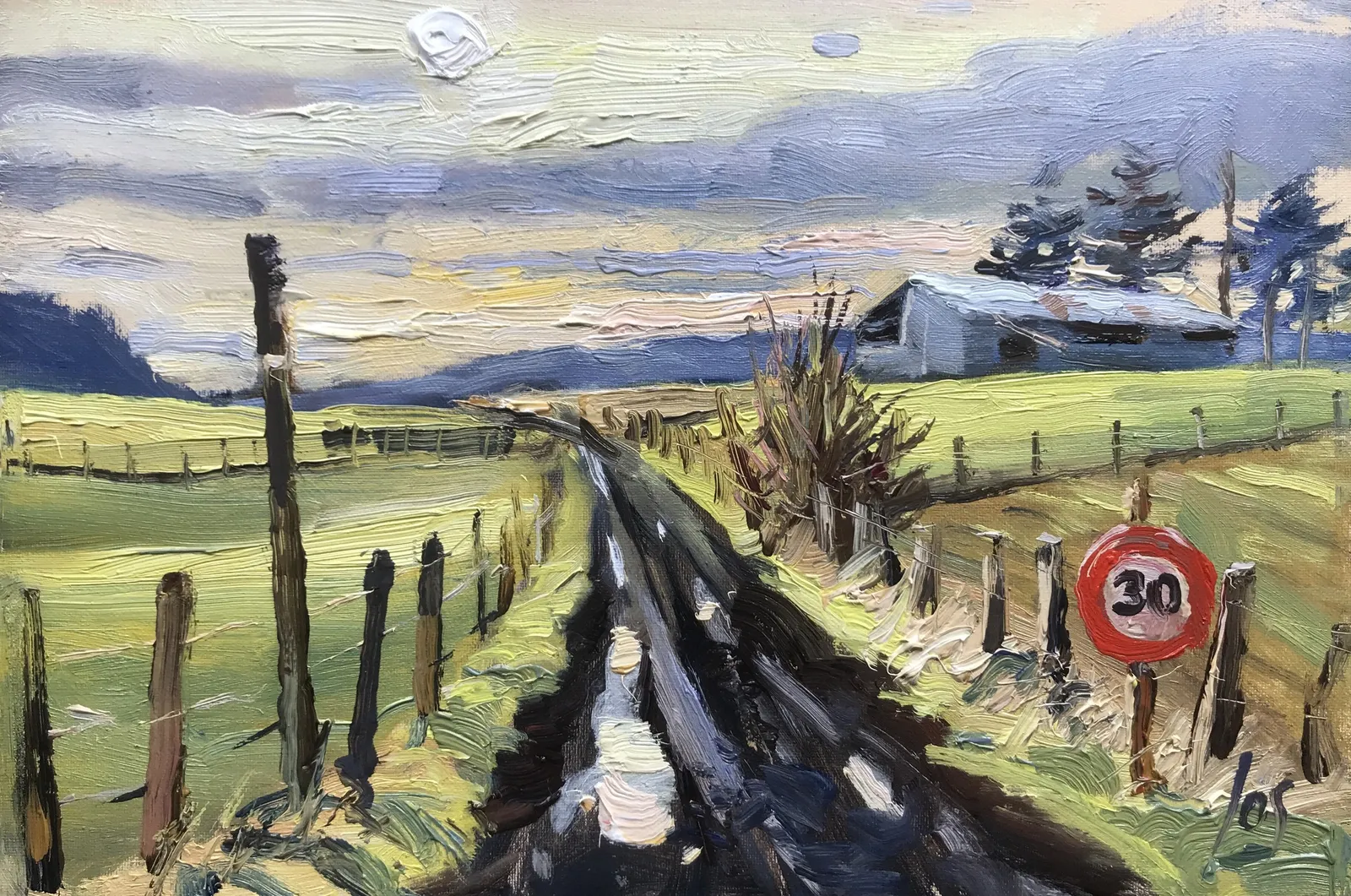 Landweg Ardennen — Jos Antens, olieverf op paneel