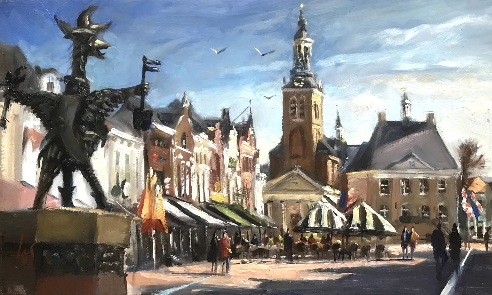 Markt Roosendaal met Tullepetaon — Jos Antens, olieverf op paneel