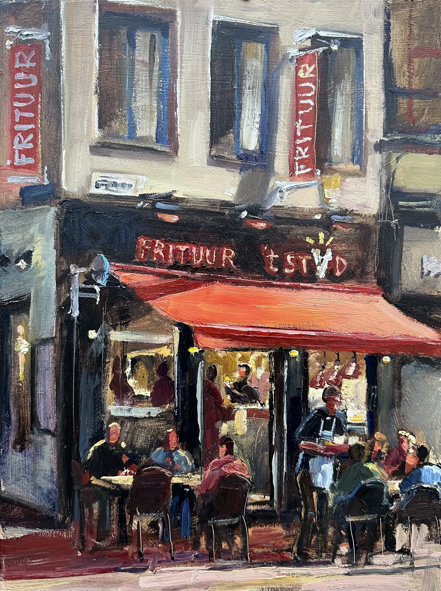Frituur 't Stad — Jos Antens, olieverf op paneel