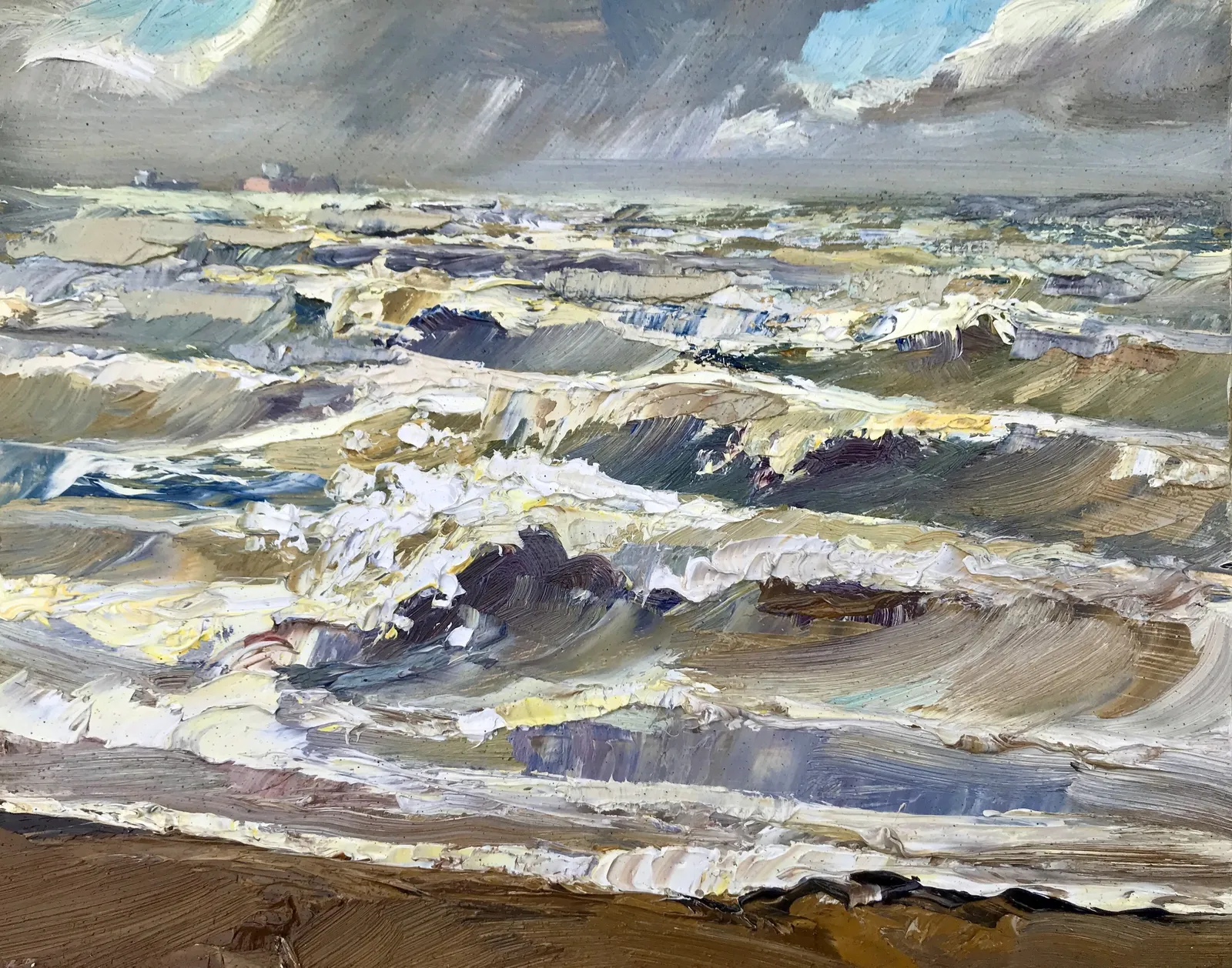 schilderijtje Katwijk aan zee — Jos Antens, olieverf op paneel