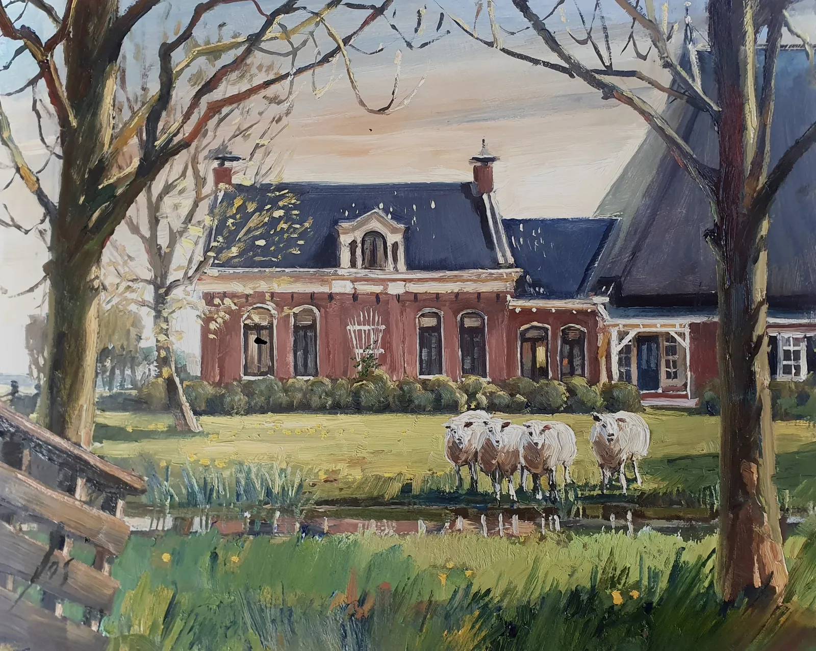 boerderij in opdracht — Jos Antens, olieverf op paneel