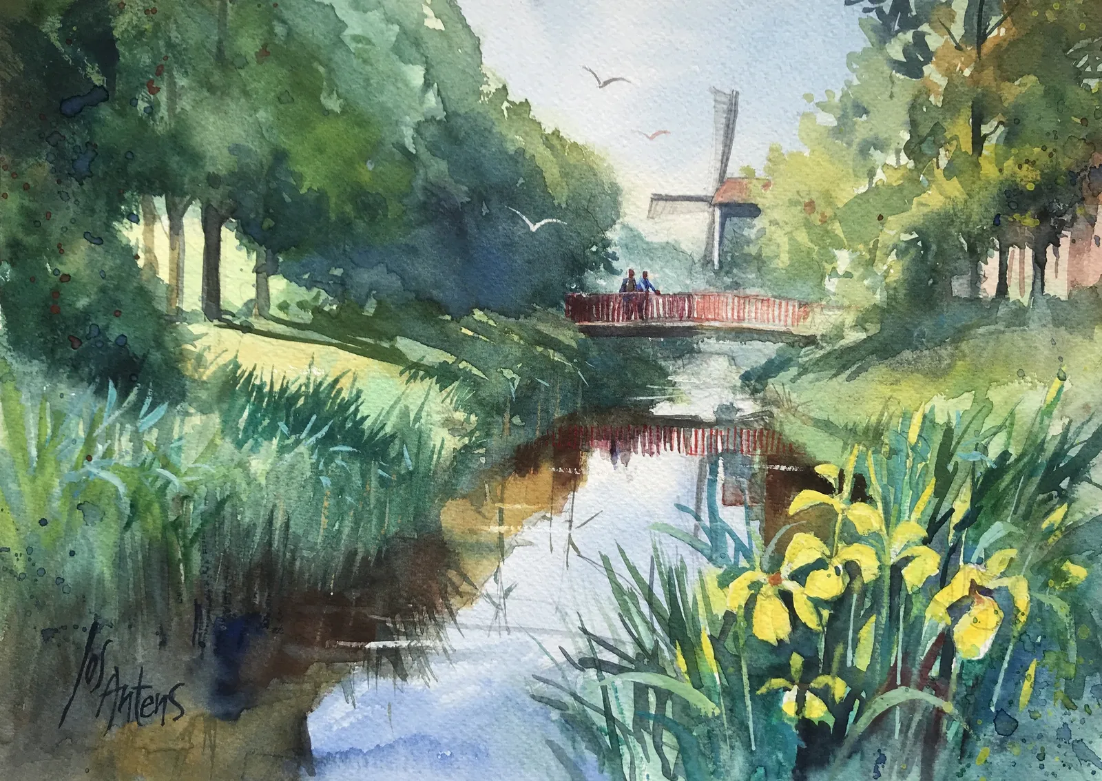 molen in aquarelverf — Jos Antens, aquarel