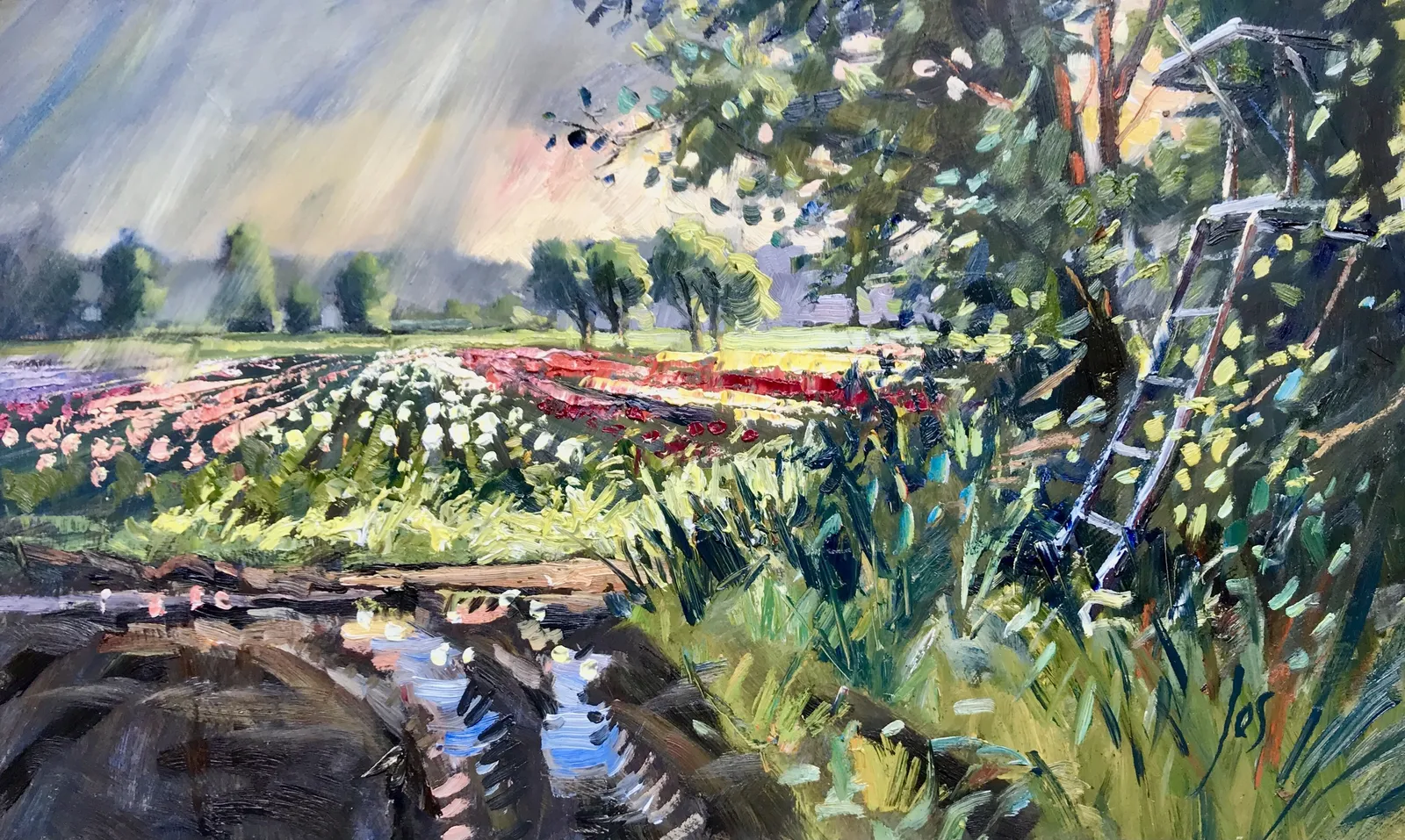 painting in the rain — Jos Antens, olieverf op paneel