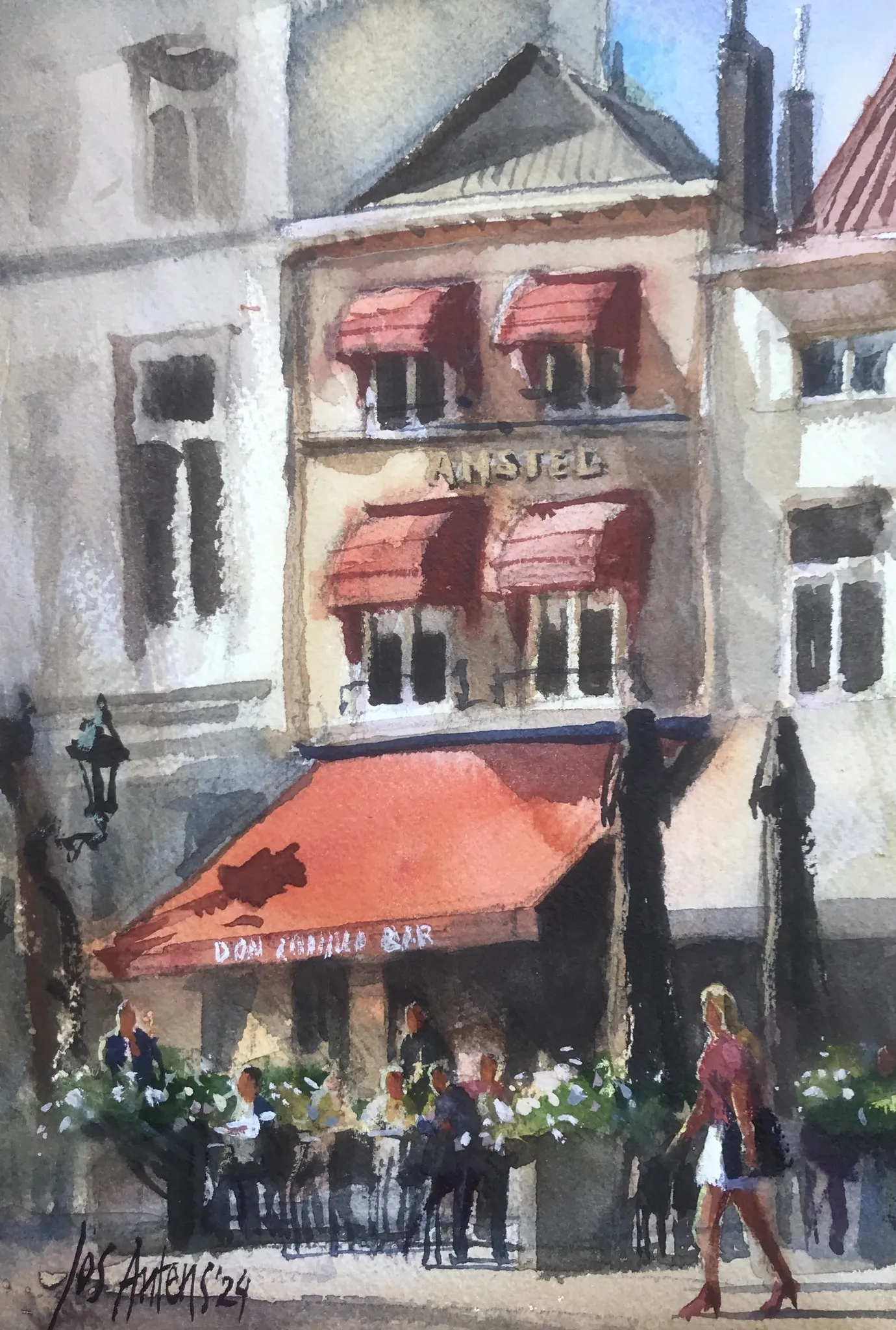 Don Camillo Bar Bergen op Zoom — Jos Antens, aquarel