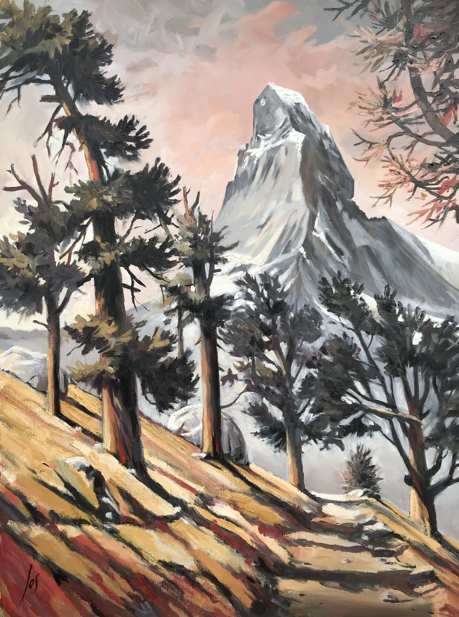 Matterhorn in de kleuren van Zorn — Jos Antens, olieverf op paneel