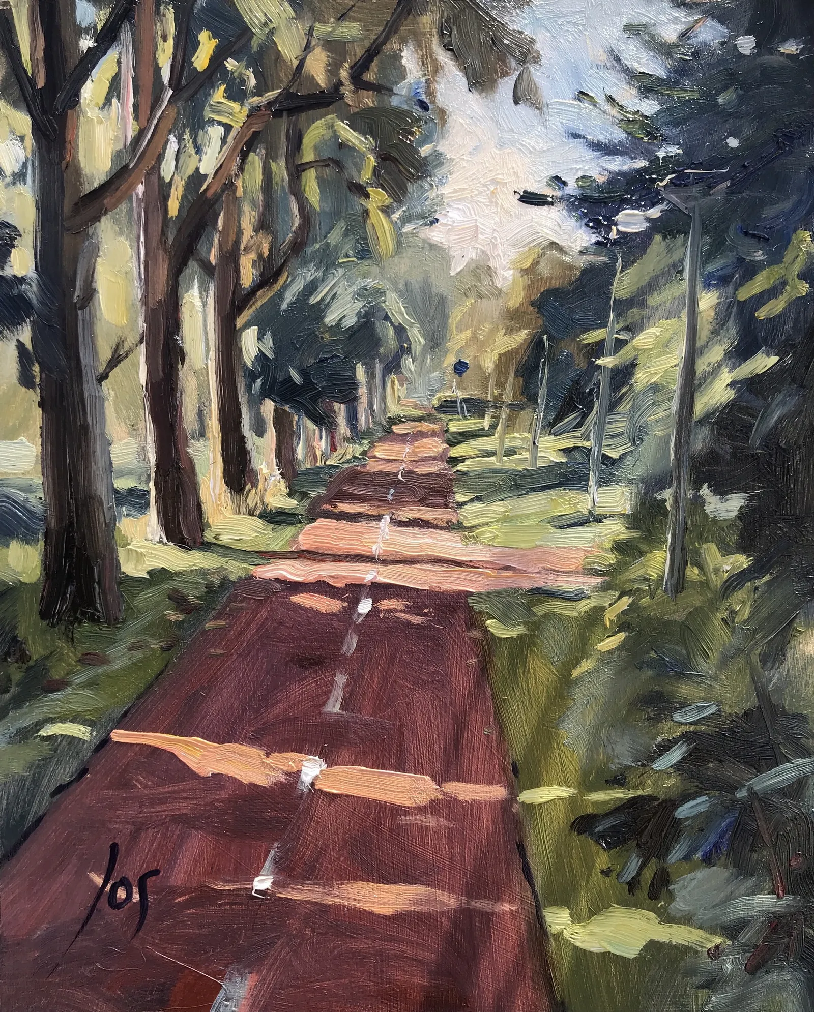 Fietspad — Jos Antens, olieverf op paneel