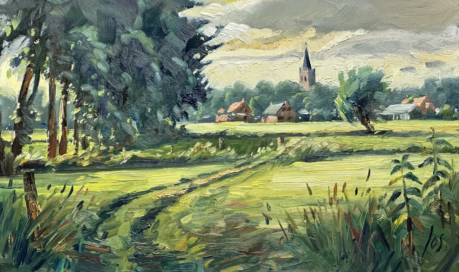 zicht op Nispen — Jos Antens, olieverf op paneel
