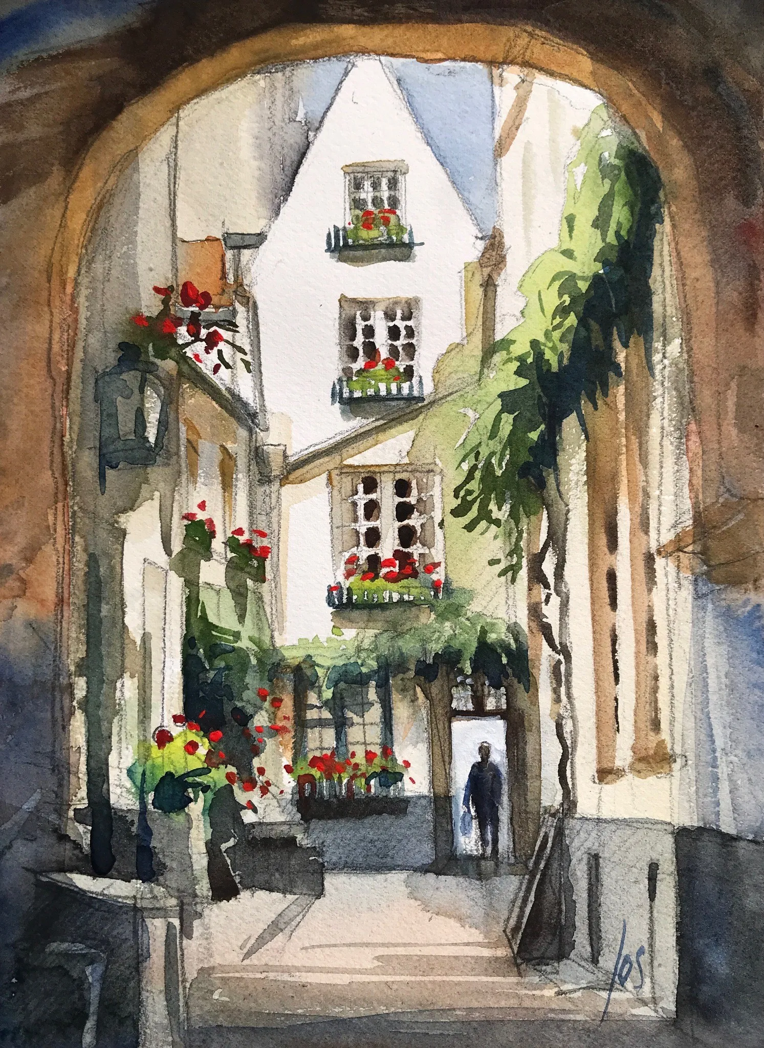 Antwerpen Vlaaikesgang — Jos Antens, aquarel