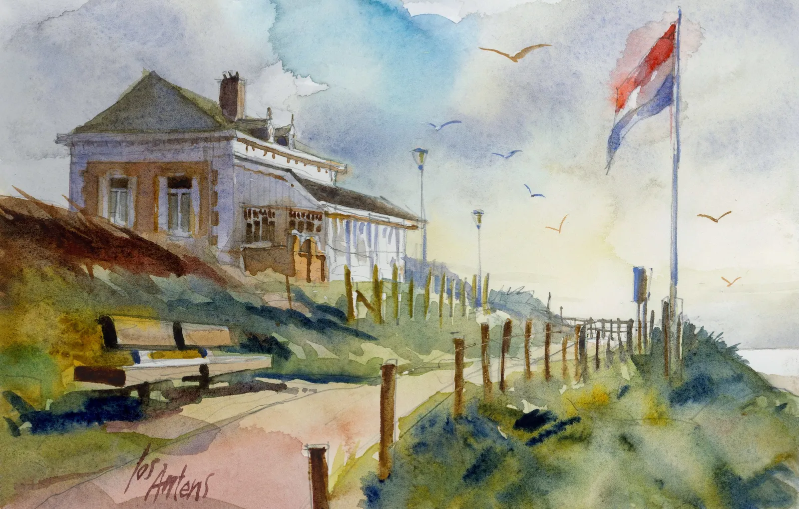 villa Carmen Silva in Domburg — Jos Antens, aquarel