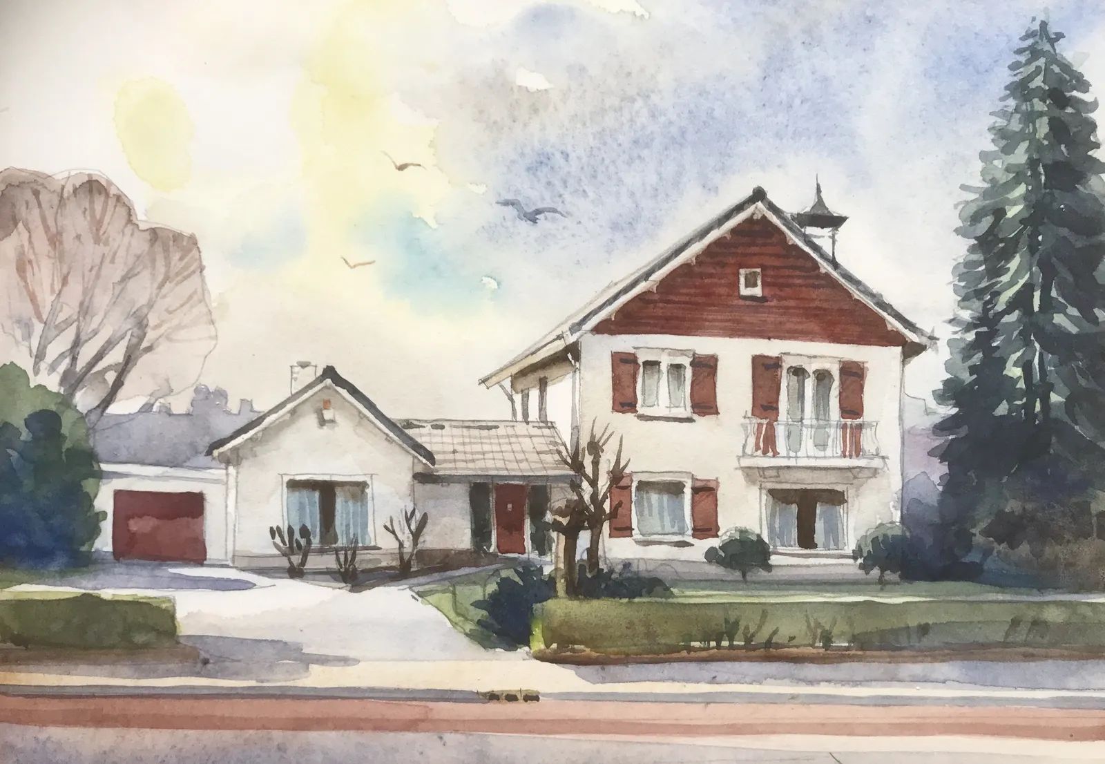 aquarel woonhuis — Jos Antens, aquarel