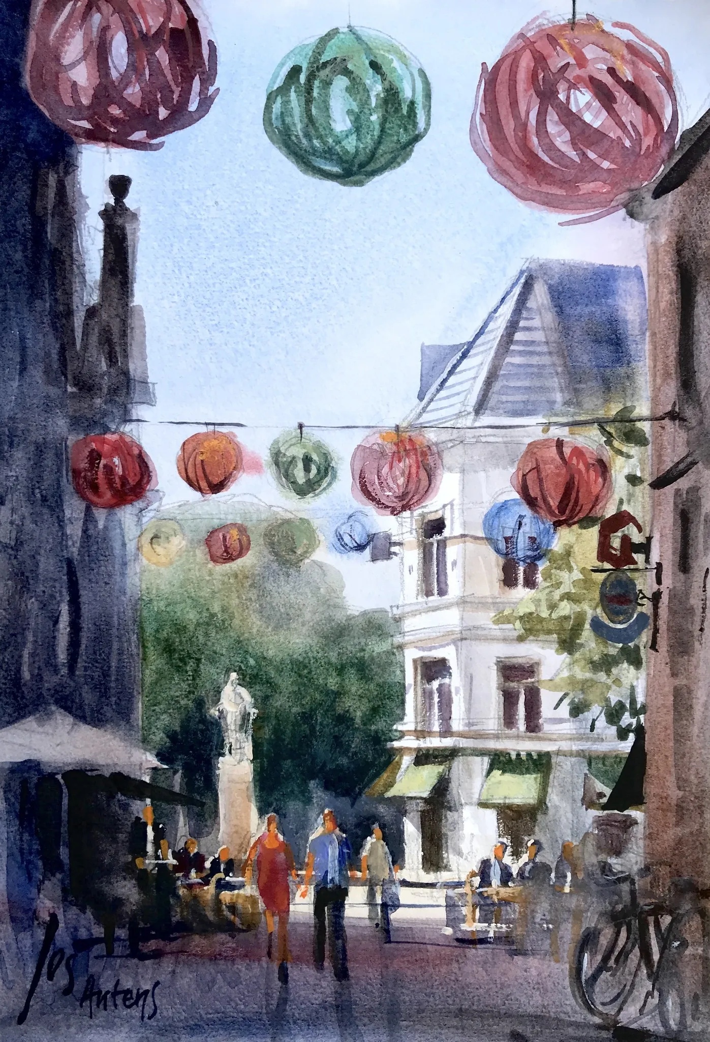 schetsen in Antwerpen — Jos Antens, aquarel