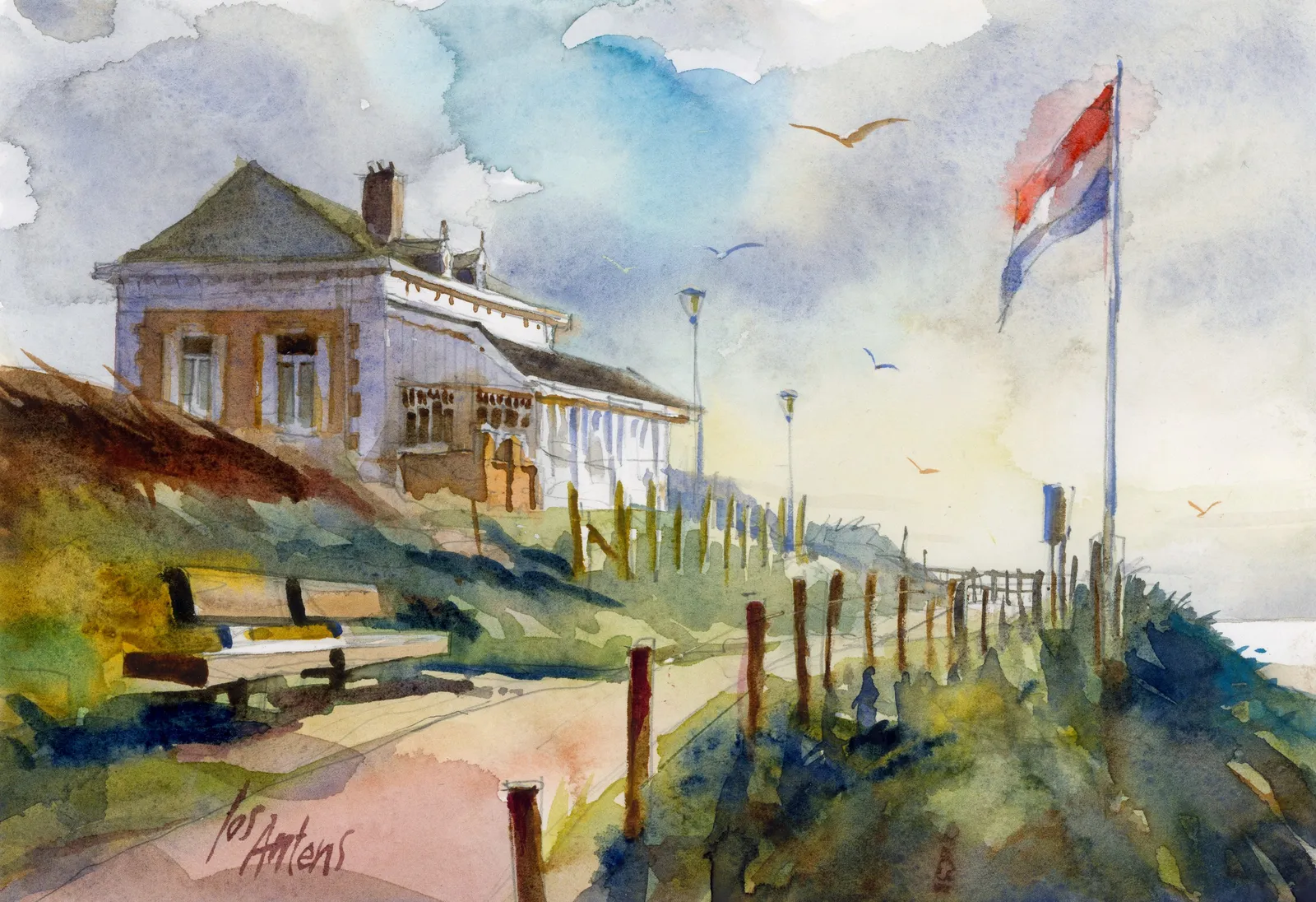 Domburg in aquarel — Jos Antens, aquarel