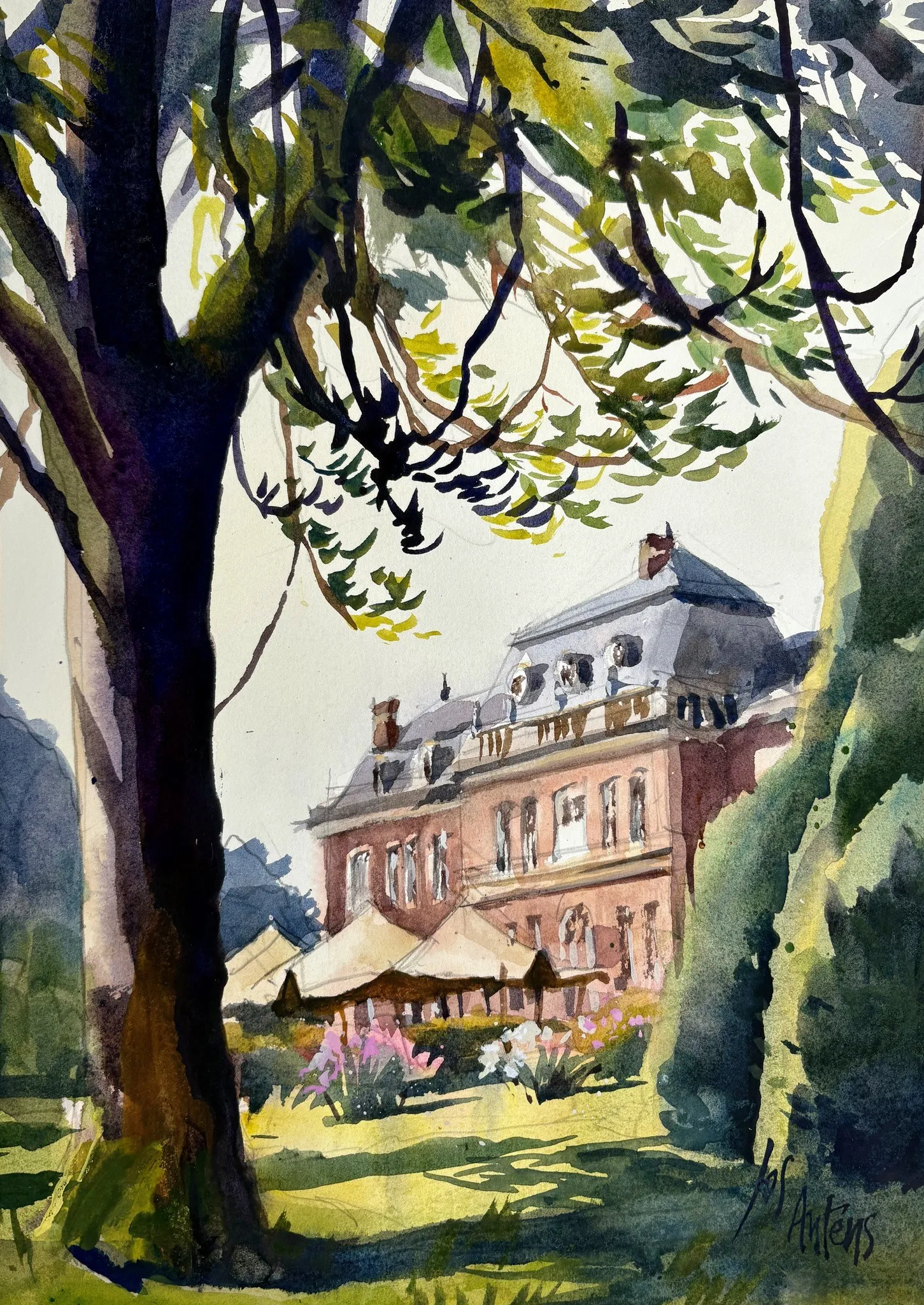 kasteel van Hex — Jos Antens, aquarel