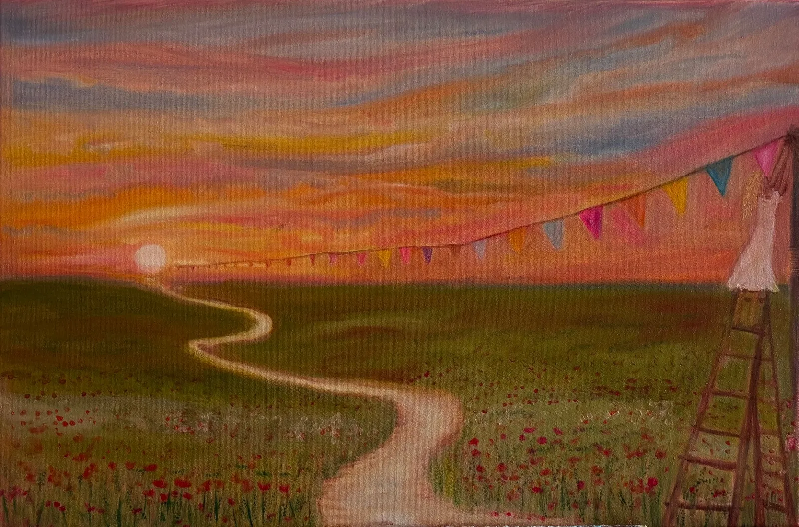 Leven is een groot feest, je moet zelf de slingers ophangen — Sam Bijl, oil on canvas