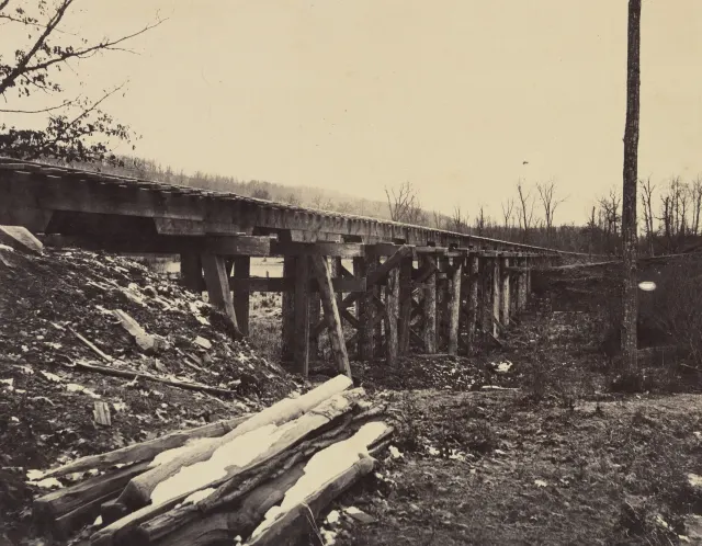 Winter Scene with Trestle Bridge Along the Atlantic & Great Western Railway