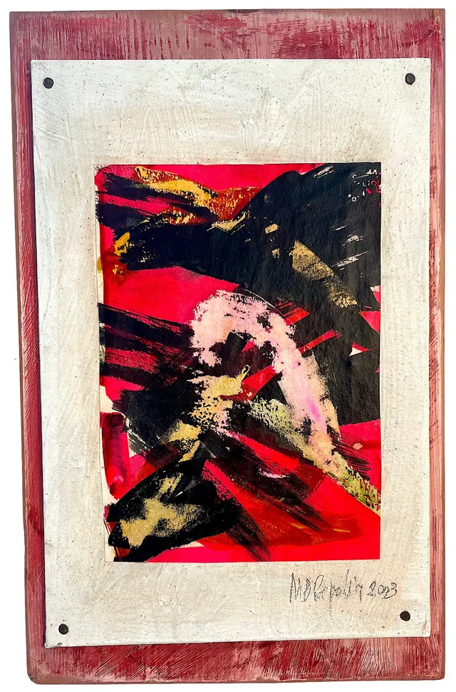 Collage 2 - Monotype on Painted Wood Board