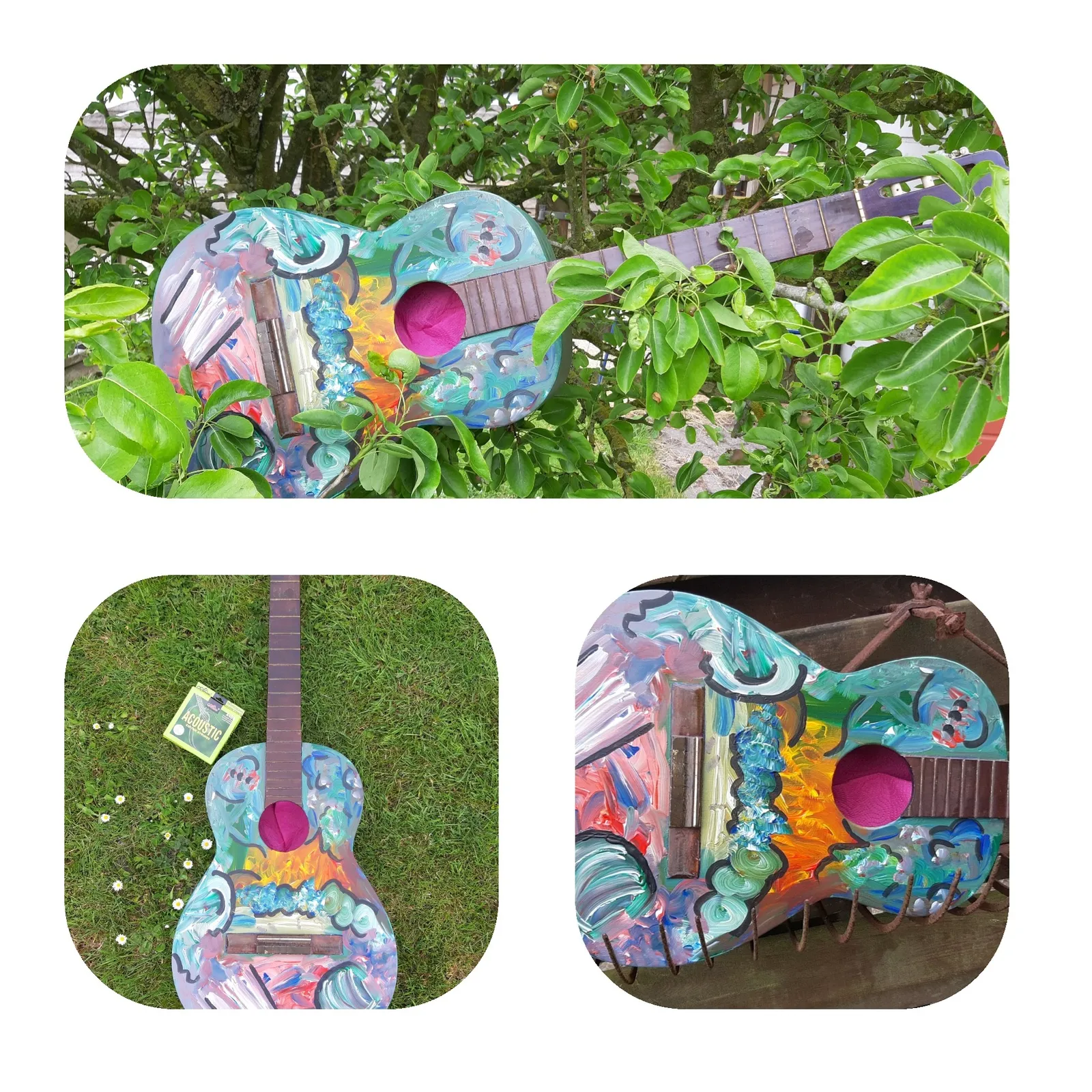 Spaanse klassieke gitaar 'Hippie' · 2020 · 80×40 cm