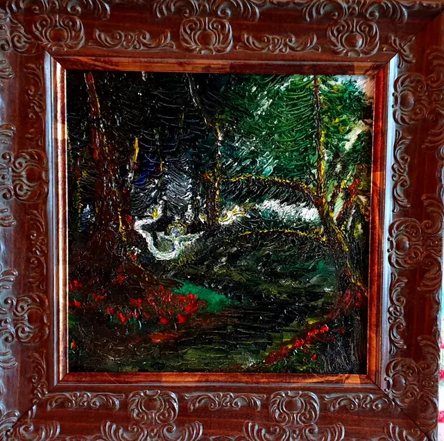 EMANUEL. Willow O' Wisp, Surreal Expressionist Folk Art Interpretation in Oil.